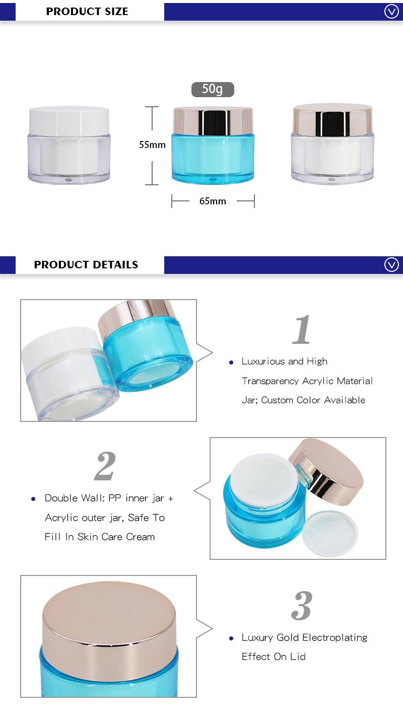 Factory Supply Cylinder Double Wall Empty Refillable 50g Cosmetic Cream Jar