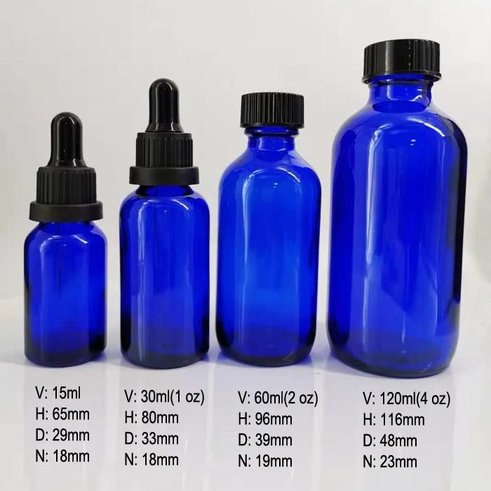 1oz 2oz 4oz Essential Oil Serum Cosmetic Oil Blue Glass Dropper Bottle
