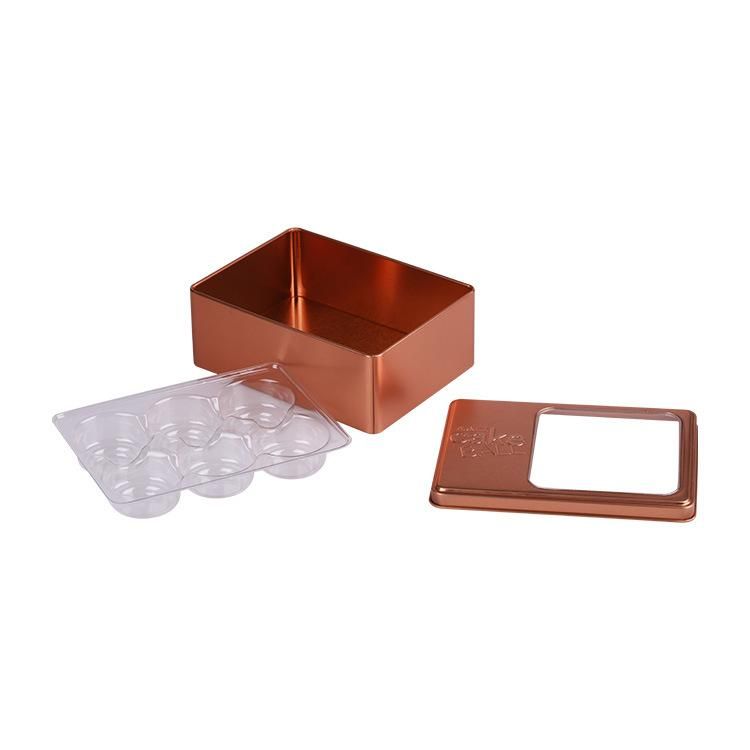 Rectangle Foodsafe Tin Box with Clear Window Lid Cake Tin Can with Inner Blister