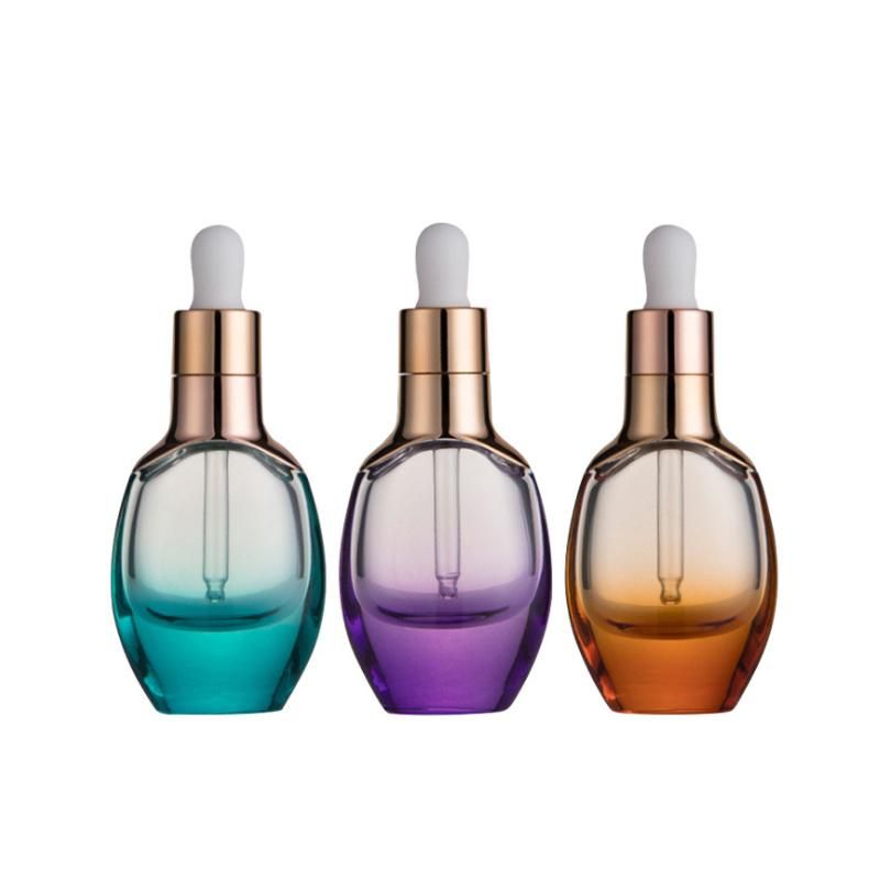 Colorful Luxury Cosmetic 15ml 30ml Empty Customized UV Frosted Clear Glass Serum Dropper Bottles