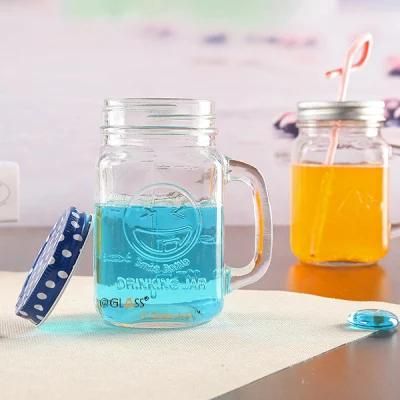 New Design 16oz Glass Mason Jar with Handle and Straw