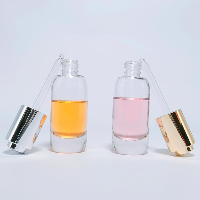 Custom Facial Skincare Essential Oil Cosmetic Serum Glass Dropper Bottle with Sliver Gold Push Button Caps