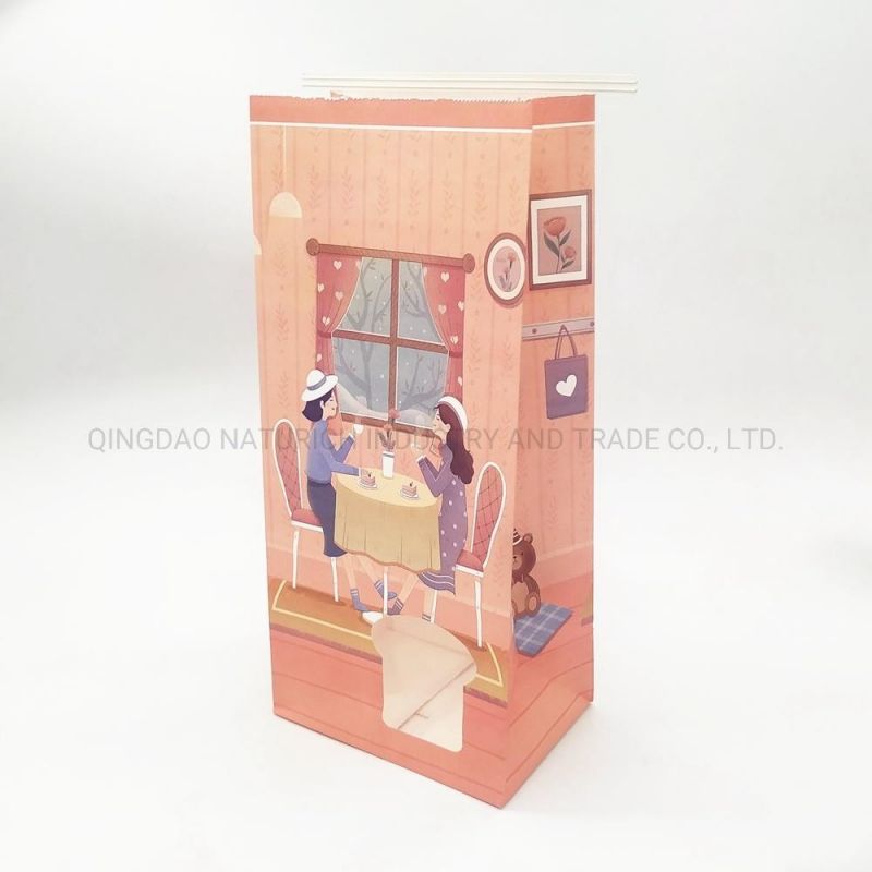 Disposable Kraft Paper Toast Bread Packaging Bag Take Away Bag with Clear Window