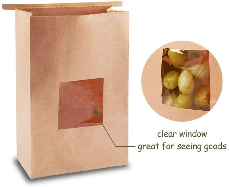 Tin Tie Dessert Coffee Food Packaging Paper Bag with Window