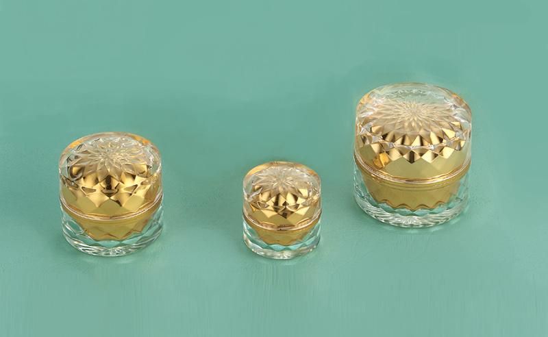 Shinny Gold Cream Jar and Bottle Set with Clear Lid