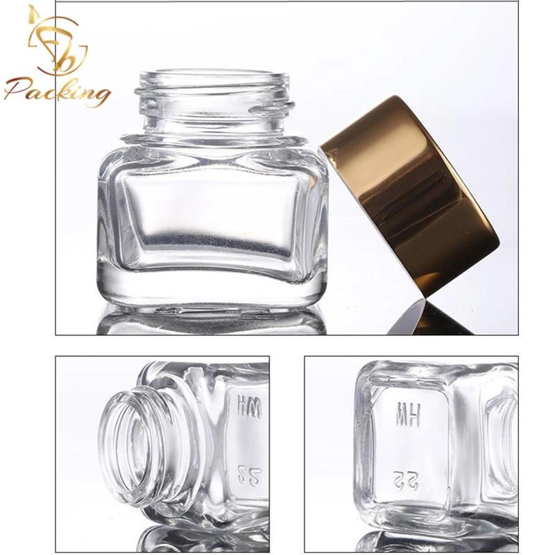 15g Small Brown Bottle Four Side Clear Square Glass Cream Bottle