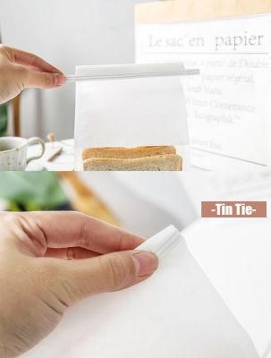 Food Grade White Cotton Paper Bread/Toast Biscuits Paper Bag with Window and Tin Tie