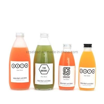 Flint Round Glass Juice Beverage Bottle with Screw Metal Lid