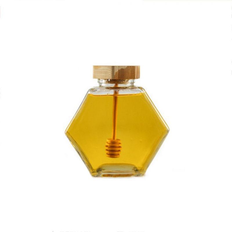 Clear Glass Honey Jar Pot with Dipper and Lid Cover 380ml