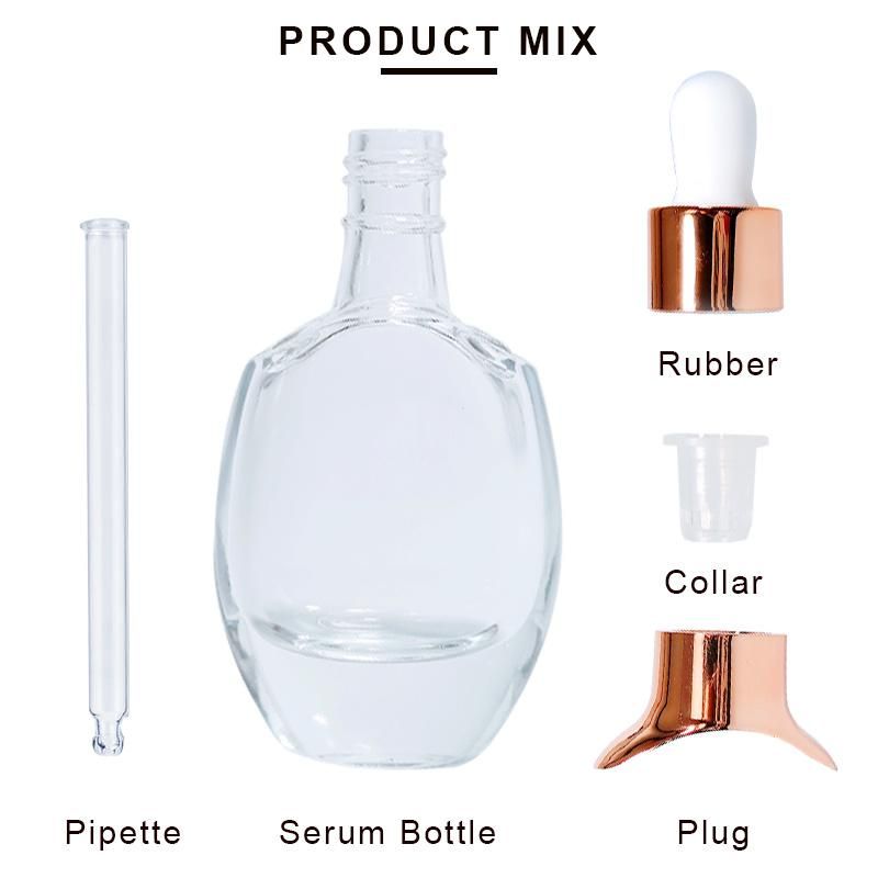 Face Skin Care Packaging Serum Essential Oil Cosmetic Glass Dropper Bottle 30ml 30 Ml with Gold Dropper Lids