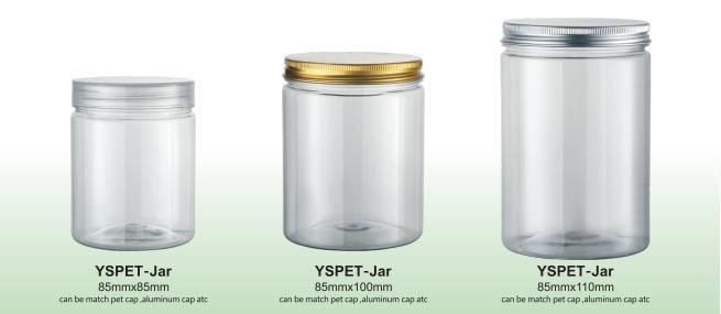 China Plastic PP Pet Aluminum Cap Customizable Transparent Packaging Bottle Jars for Water Juice Food Candies Perfume Oil