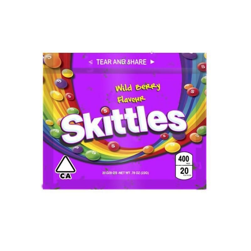 New Skittles Empty 400mg Medicated Sour Rainbow Gummy Candy Zipper Bag