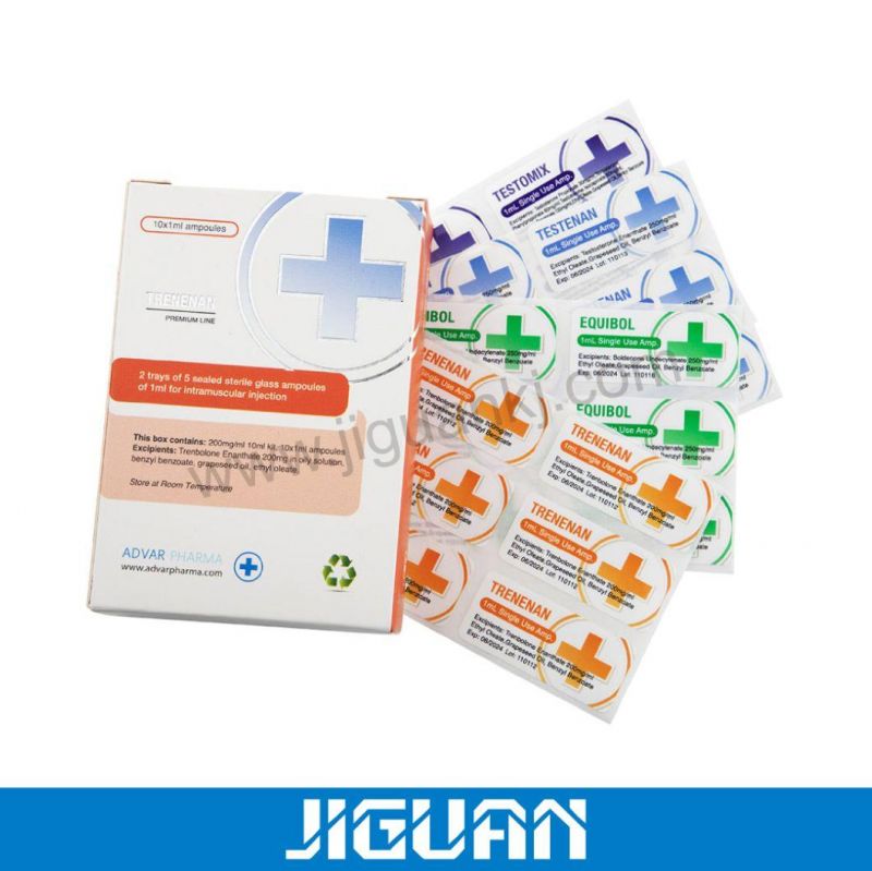 Custom Self Adhesive Free Design 10ml Hologram Vial Labels and Boxes for Steroid