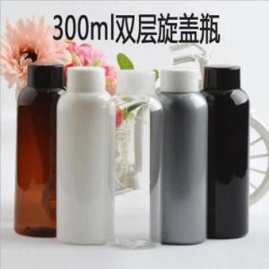 300ml Pet Plastic Round Shoulder Cosmetic Shampoo Bottle with Double Wall Screw Cap