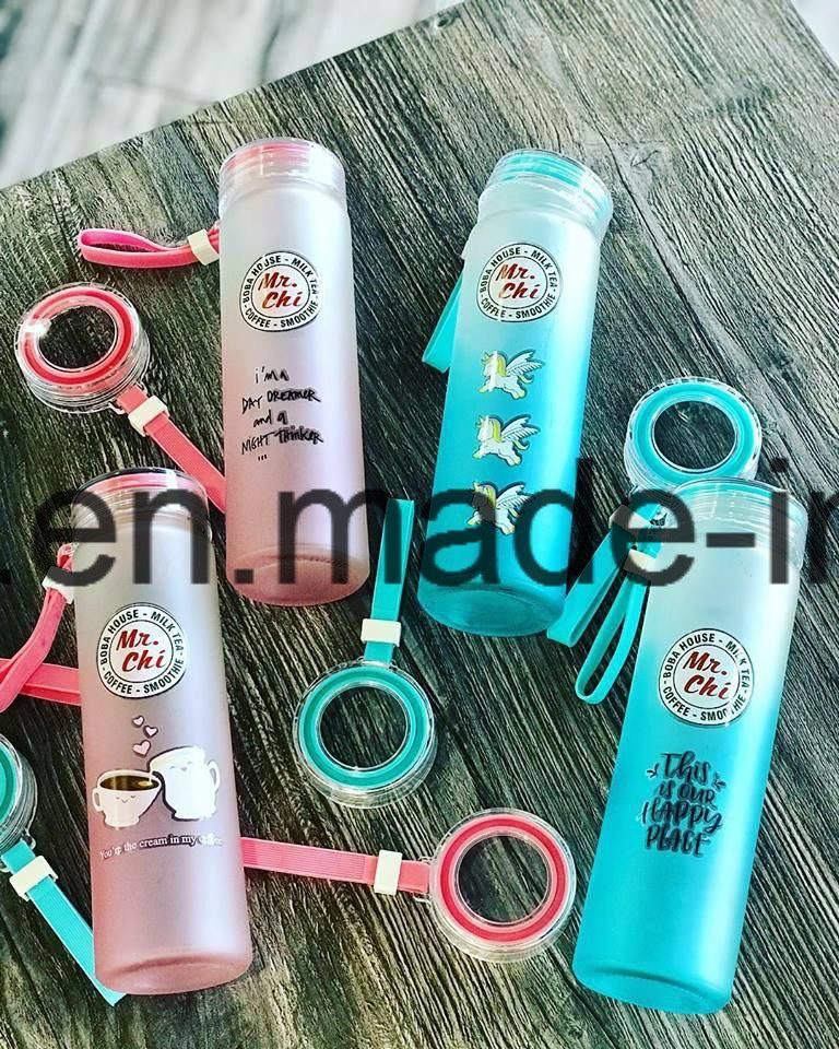 550ml Printing Round Beverage Glass Bottle with Color Bear Plastic Cap 18oz