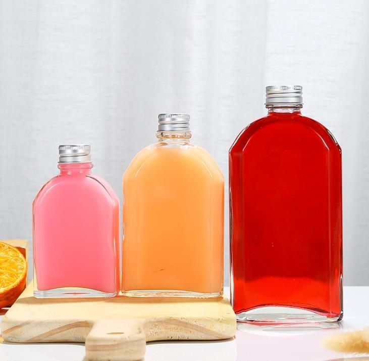 500ml Big Capacity Flat Cold Brew Fruit Beverage Glass Bottles with Lids