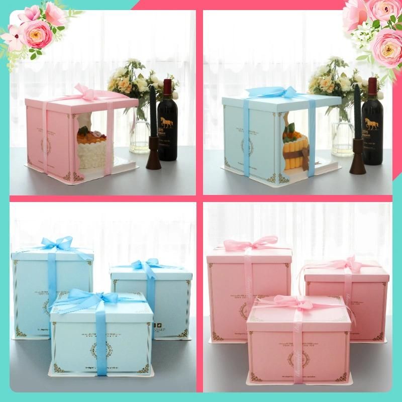 Wholesale Cake Packaging Box Cake Boxes in Bulk Transparent Pet PVC Food Flower Party Gift Round Squared Packaging Product with Printing
