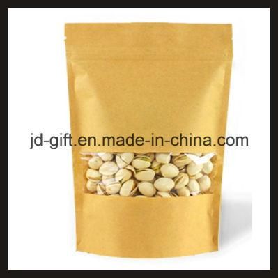 Wholesales Kraft Paper Standing Ziplock Food Packaging Bags with Clear Window for Cooket (20*30+5cm)