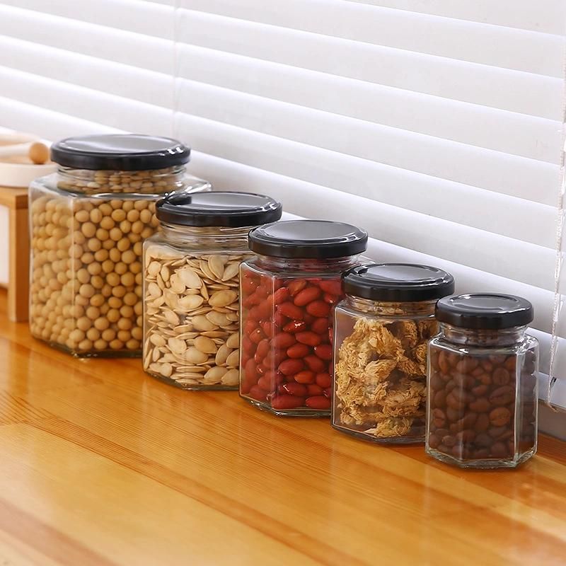 Wholesale 45ml 120ml 190ml Clear Hexagon Mini Candy Jelly Glass Honey Jar