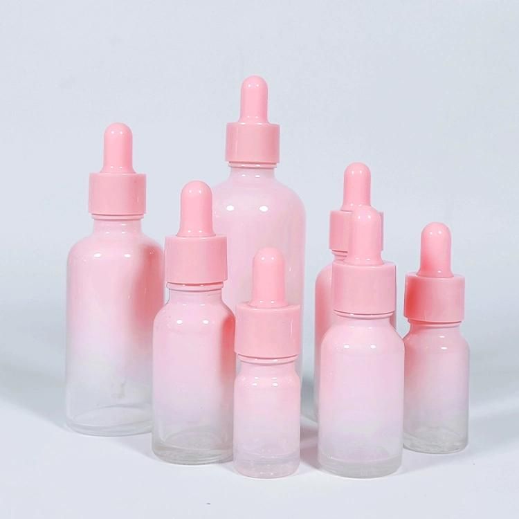 Attractive Design Gradient Pink Round 30ml 50ml Essence Oil Bottle Cherry Blossom Powder Glass Dropper Bottle