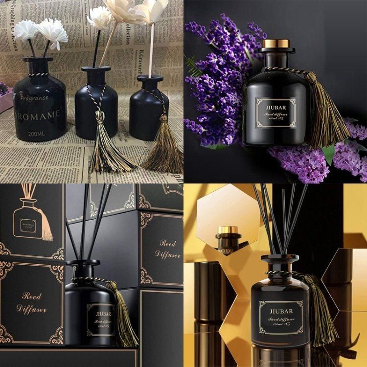 Wholesale 200ml Empty Black Transparent Glass Reed Diffuser Bottle for Diffuser with Cork