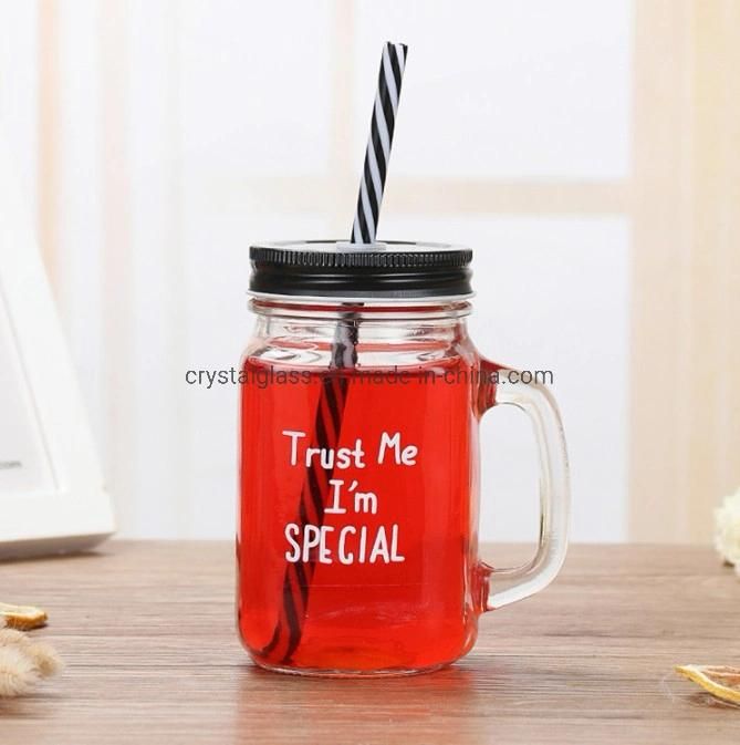 15oz Cold Drink Glass Cup with Handle Retro Mason Cup Creative Milk Tea Cup Rooster Cup Juice Glass Mug with Straw