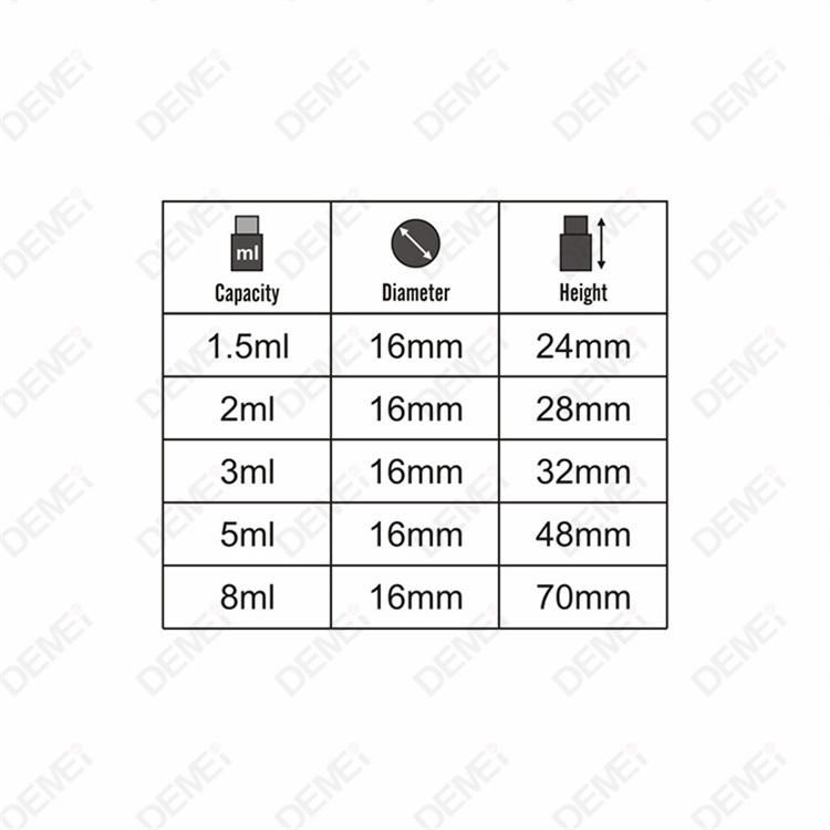 1.5ml-10ml Wholesale Cosmetic Packaging D16mm Mini Sample Straight Round Clear Serum Essential Oil Tube Glass Bottle with 13mm Silver Dropper Cap
