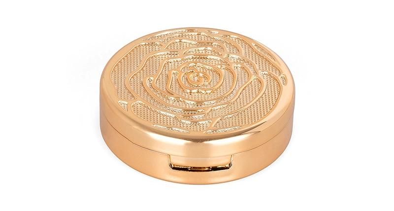 High-Grade Luxury Golden Unique Shape Cosmetic Container Round Empty Plastic Compact Powder Case