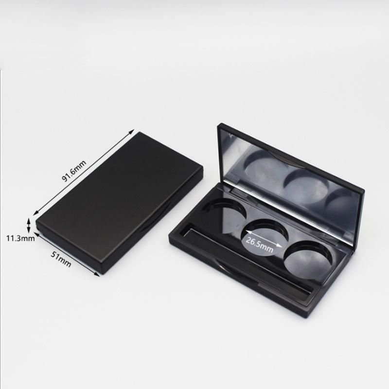 3 Holes Classic Empty Matt Black Black Cover Eyeshadow Case Plastic Packaging Custom Eyeshadow Palette with Mirror