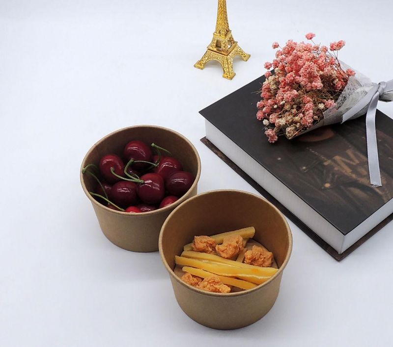 Reliable Supplier Custom Printed Food Packaging Kraft Paper Cups with Plastic and Paper Lids