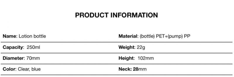 250ml Plastic Bottle, Transparent Plastic Pet Bottle with White Lotion Pump for Hand Soap