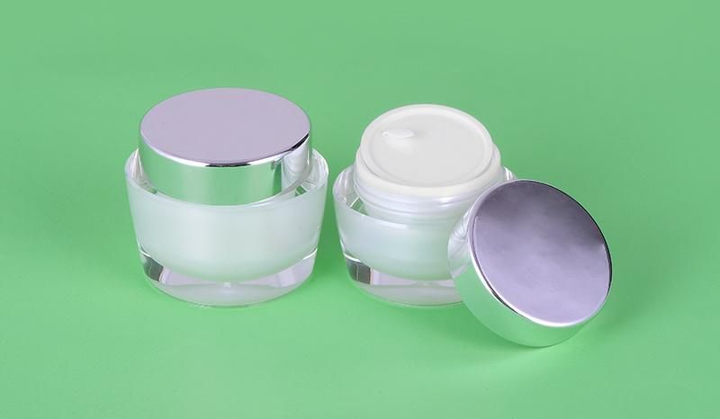 30g 50g White Elegant Acrylic Cream Jar for Skin Care Products with Silver Metalized Cap