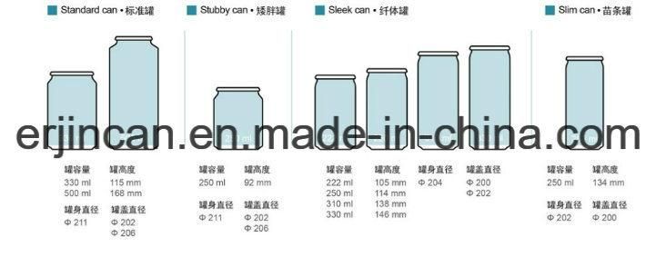 Food Grade Aluminum Beverage Cans 250 Ml 330 Ml