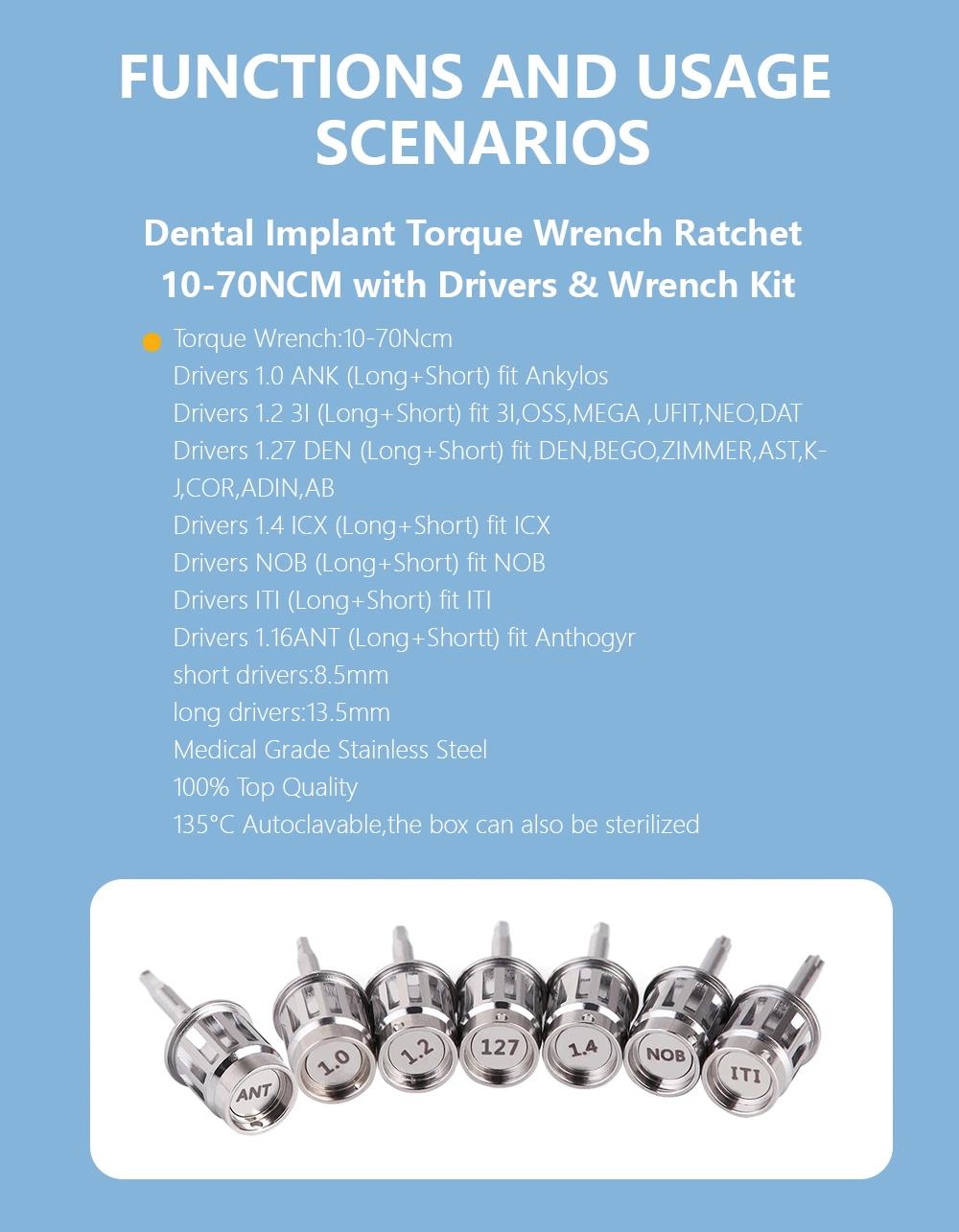 Dental Implant Universal Repair Tools Torque Wrench 12PCS Mini Screw Drivers