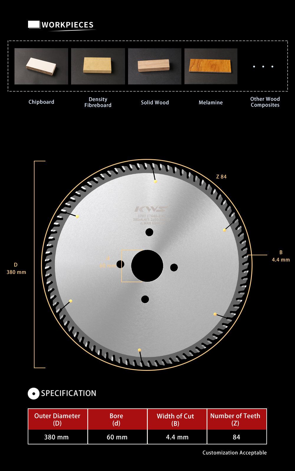 Kws Manufacturer 350mm Panel Sizing Woodworking Tct Circular Saw Blade