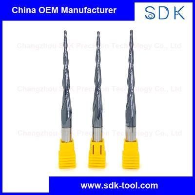 2 Flutes HRC60 Tapered Ball Milling Cutters End Mill for Wood with Black Nano Coating
