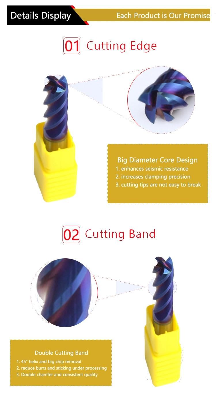 4 Flutes HRC60 Blue Coated Carbide End Mill for Stainless Steel