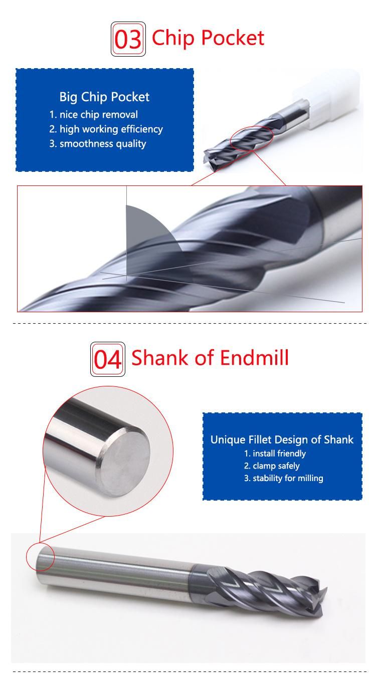 High Quality Hardware Seno in China HRC60 4f Flat End Mill Cutter