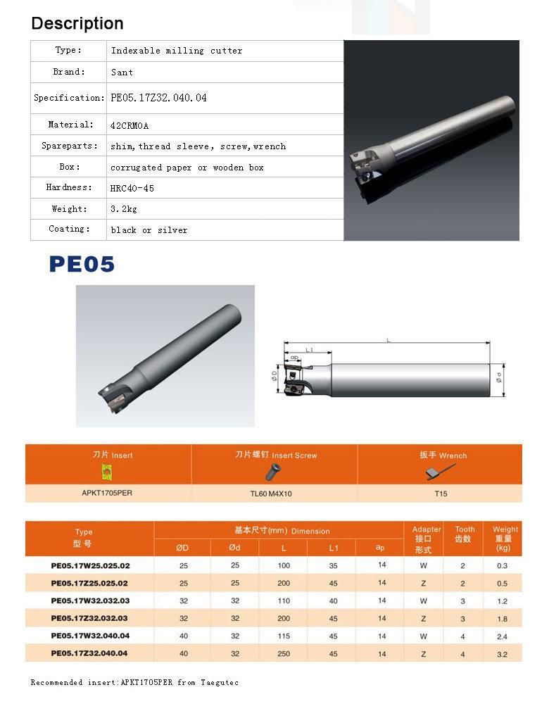 Zhuzhou Sant Indexable Square Shoulder Milling Cutter for Wholwsale