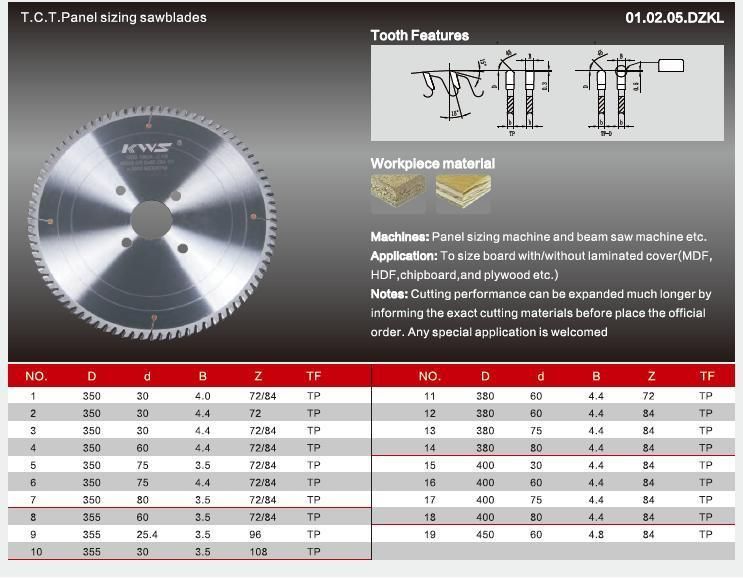 Kws Manufacturer 300mm Panel Sizing Woodworking Tct Circular Saw Blade