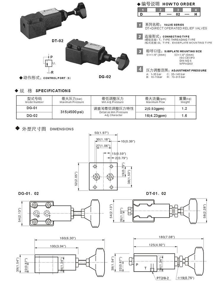 DT DG Hydraulic Remote Control Direct Operated Relief Valve