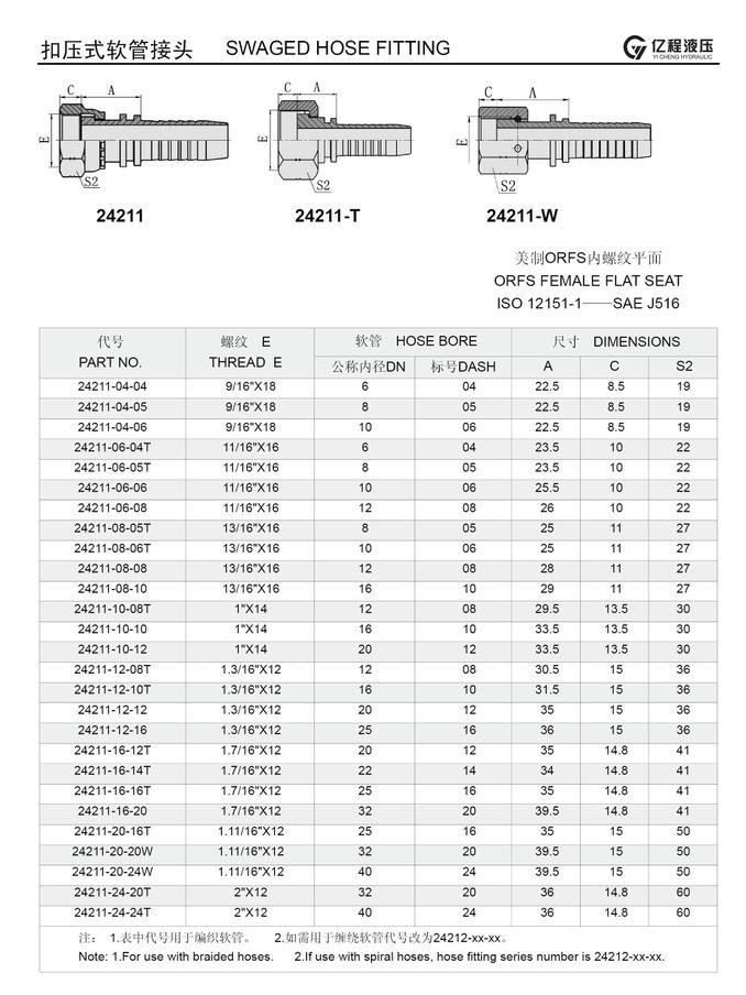 24211 Orfs Female Flat Seat Hose Fitting