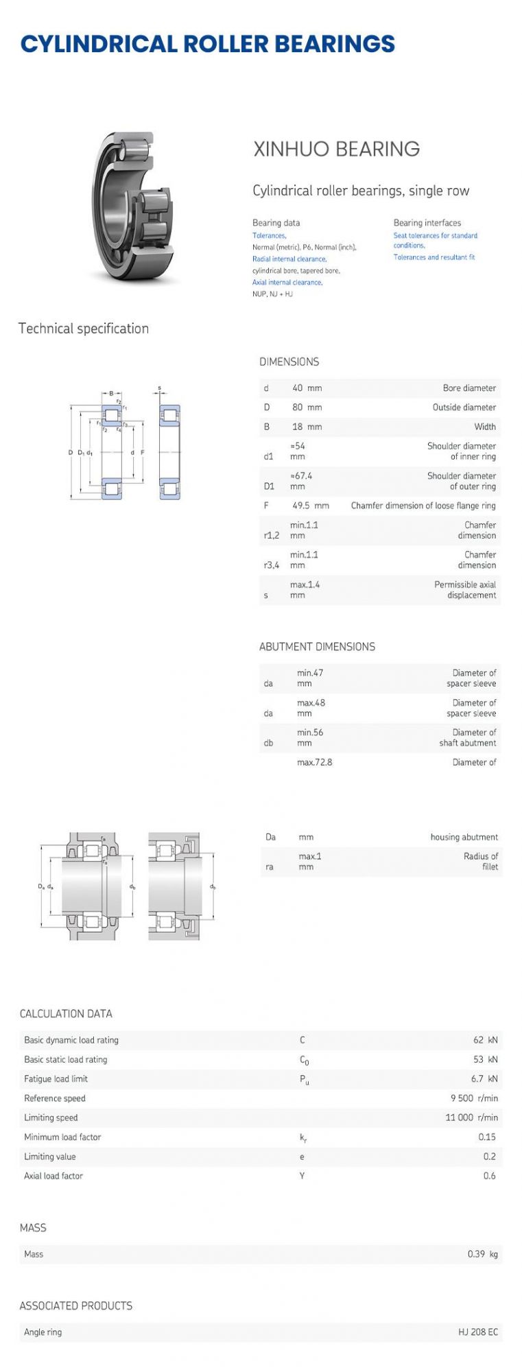 Xinhuo Bearing China Needle Bearing Factory 5200zz Nj1012m Cylindrical Roller Thrust Bearing