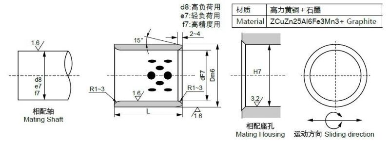 Cuzn25al5 Bronze Oilless Plain Bushing with Graphite Plug Bearing Bush