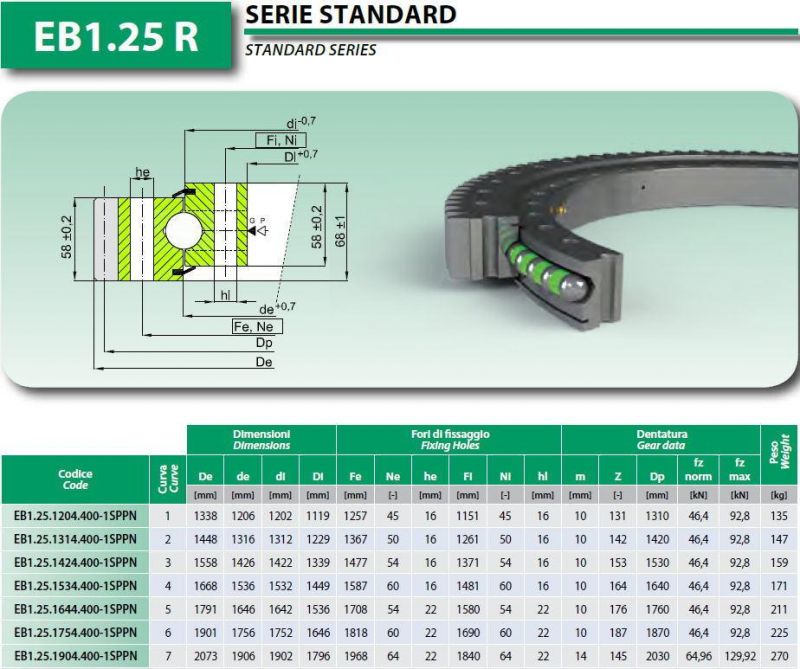 Slewing Bearings with External Teeth for Environmental Protection Machine Eb1.25.1424.400-1stpn