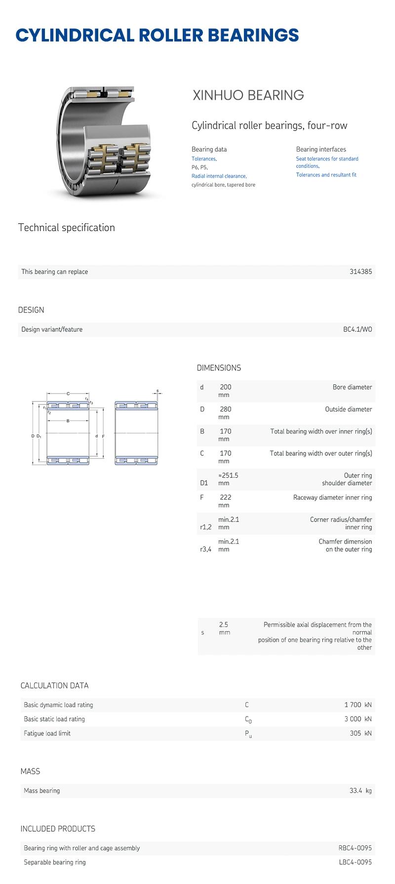 Xinhuo Bearing China 6201 Bearing Manufacturer R8 2RS Bearing N316e N Type Cylindrical Roller Bearing