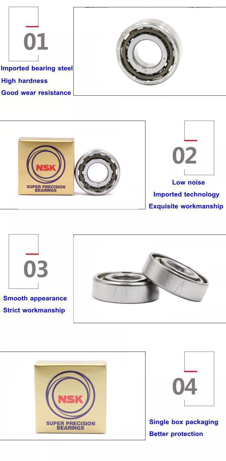 NSK High Quality Durable in Use Angular Contact Ball Bearing 7222A 7224A 7222b 7224b 7222c 7224c for Gas Turbine Parts