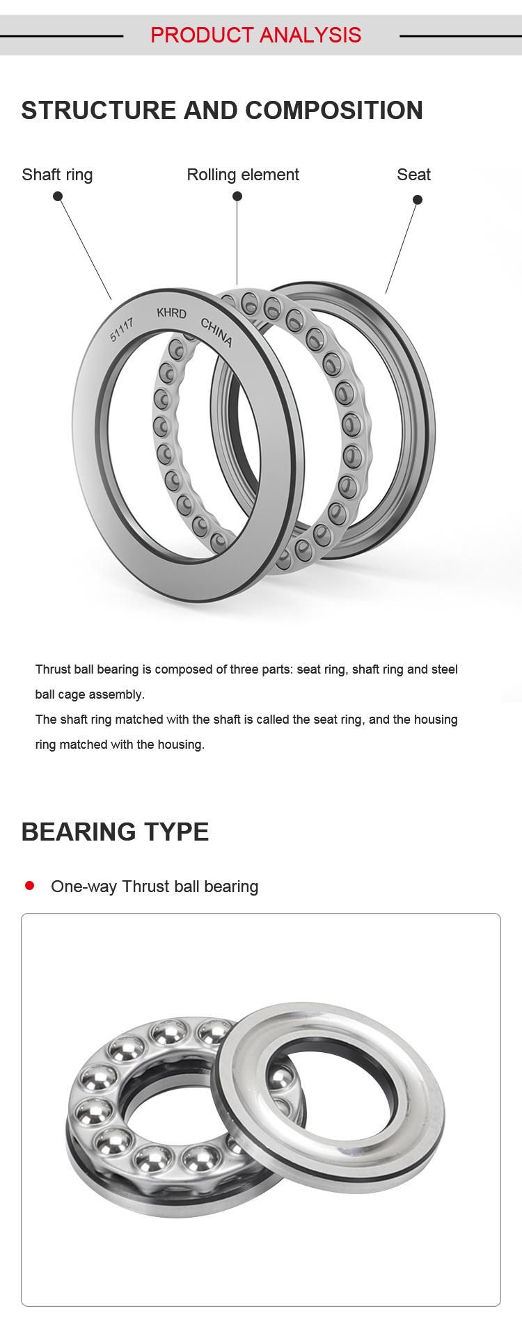 China Thrust Bearing Manufacturer Khrd 51100 51110 51115 51119 Thrust Ball Bearing 81100 81102 29344 29334e W33 Spherical Thrust Roller Bearing