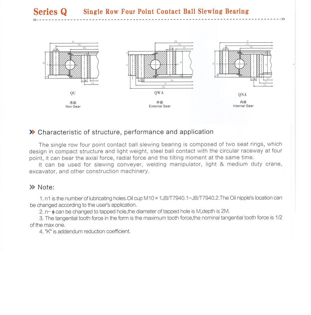 Slewing Ring Bearing Roller Bearing Turntable Bearing External Gear Teeth Bearing Single Row Four Point Contact Ball Slewing Bearing Rotary Bearing