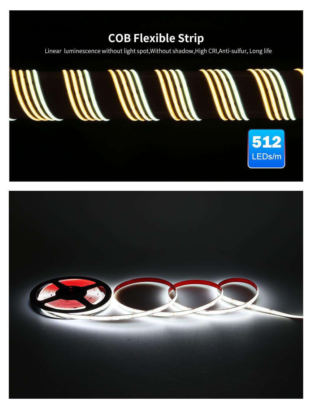 Factory Wholesale Waterproof IP65 COB Flexible Rope Light 12V 24V LED Strip with TUV CE, IEC